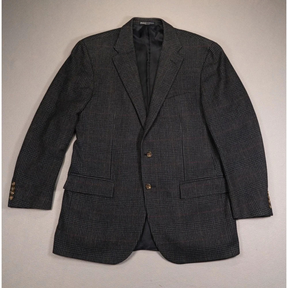 Polo Ralph Lauren Blue Label Wool Cashmere Blazer 44L‎ Glen Plaid Made in Italy